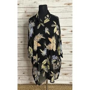 Lulus black/multicolored sheer oversized Hawaiian button-up tunic Size XS